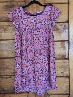 Girls Gap Floral Pink and Orange Short Sleeve Dress